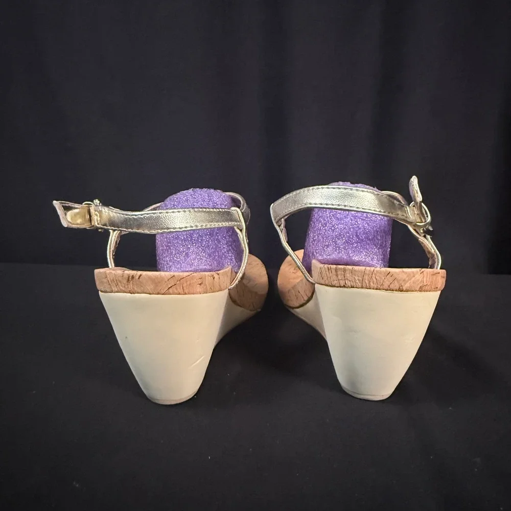 Lauren Ralph Lauren Reeta Cork Wedge Sandals Platino Silver Metallic Womens 8.5B